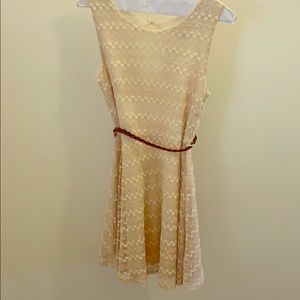 Cream dress with brown belt